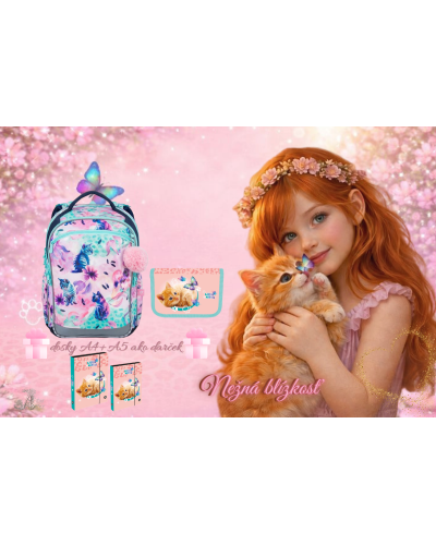Nežná blízkosť – dievčenský školský set s batohom Topgal COCO 26006 a peračníkom s mačiatkom