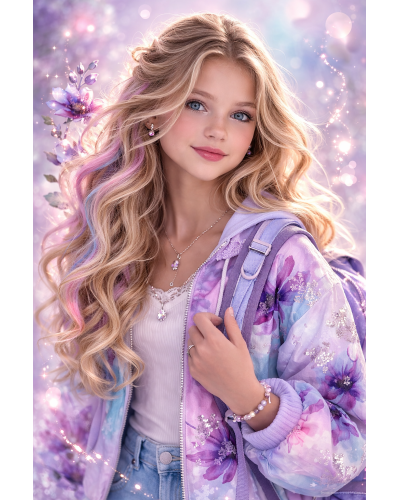 Dievčenský školský set TOPGAL ELLY 24050 Kráľovská iskra – batoh a peračník v jemnom fialovom dizajne