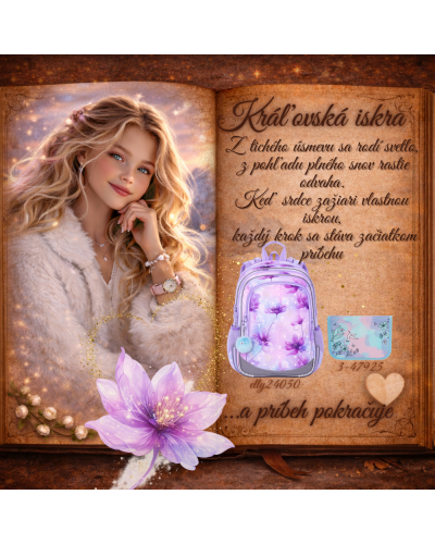 Dievčenský školský set TOPGAL ELLY 24050 Kráľovská iskra – batoh a peračník v jemnom fialovom dizajne