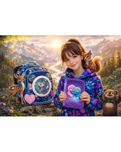 Dievčenský školský set TOPGAL ENDY24005 Horské objatie – batoh a peračník s horským motívom