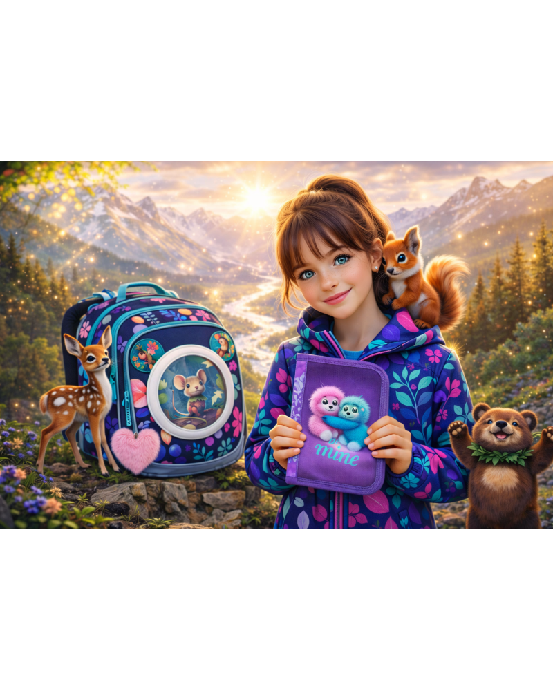 Dievčenský školský set TOPGAL ENDY24005 Horské objatie – batoh a peračník s horským motívom