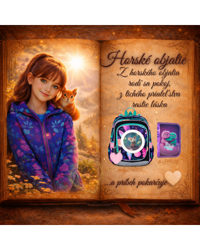 Dievčenský školský set TOPGAL ENDY24005 Horské objatie – batoh a peračník s horským motívom