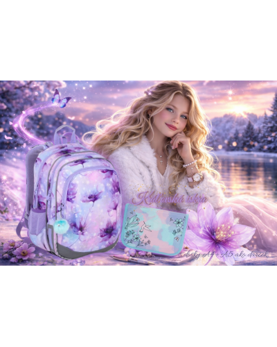 Dievčenský školský set TOPGAL ELLY 24050 Kráľovská iskra – batoh a peračník v jemnom fialovom dizajne