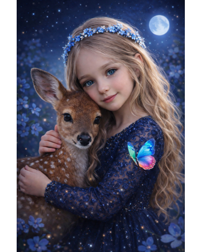 Nezábudková srnka – dievčenský školský set TOPGAL ENDY23002 s batohom a peračníkom, nočný motív srnky pod mesiacom