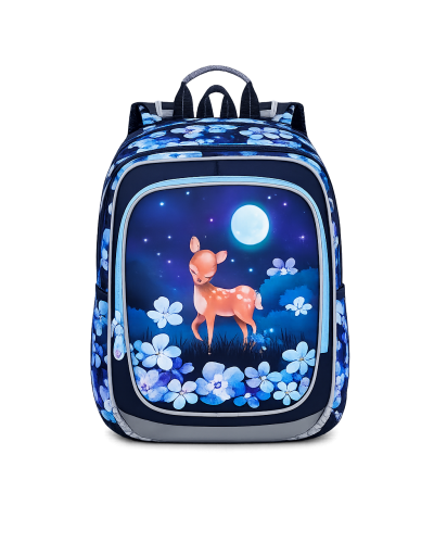 Nezábudková srnka – dievčenský školský set TOPGAL ENDY23002 s batohom a peračníkom, nočný motív srnky pod mesiacom