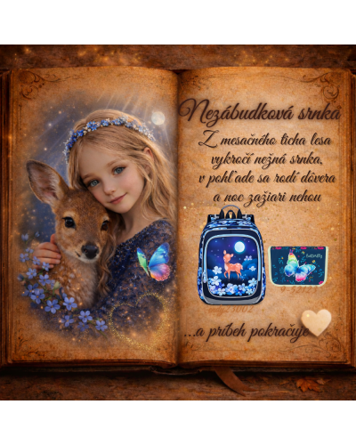 Nezábudková srnka – dievčenský školský set TOPGAL ENDY23002 s batohom a peračníkom, nočný motív srnky pod mesiacom