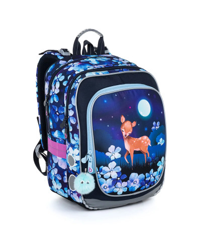 Nezábudková srnka – dievčenský školský set TOPGAL ENDY23002 s batohom a peračníkom, nočný motív srnky pod mesiacom