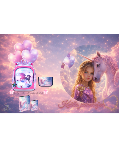 Dievčenský školský set TOPGAL ENDY20002 Krídla jednorožca s batohom a peračníkom v ružovo-fialovom fantasy dizajne