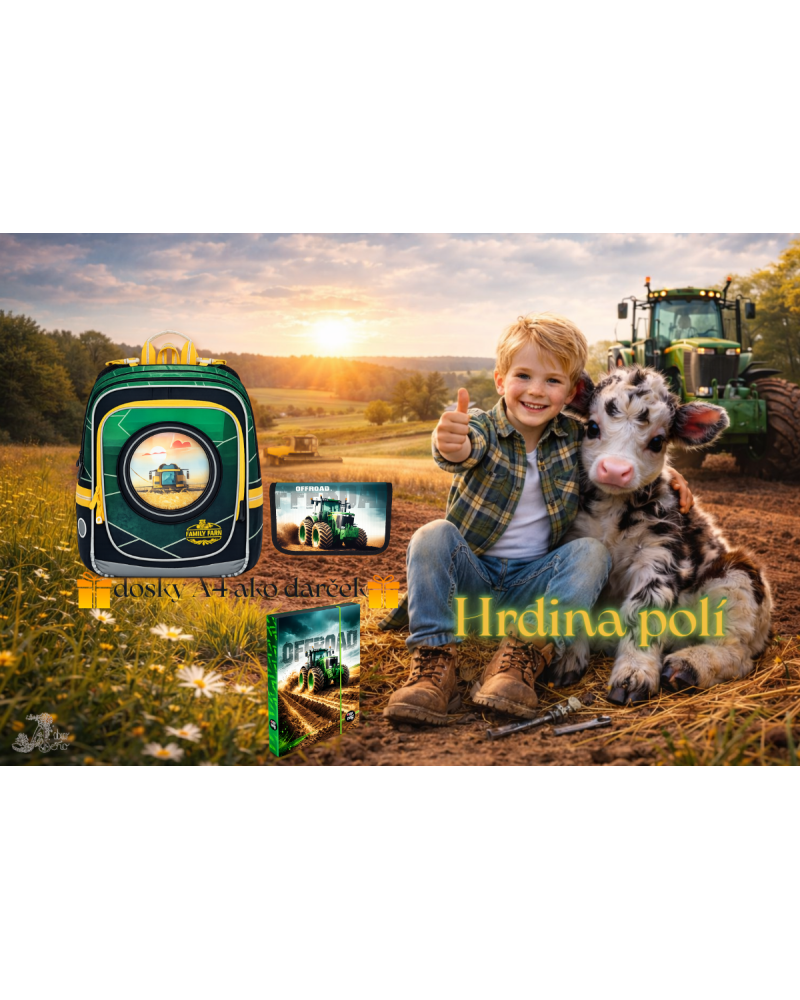 Hrdina polí TOPGAL ENDY23015 chlapčenský školský set s traktorom a farmárskym motívom