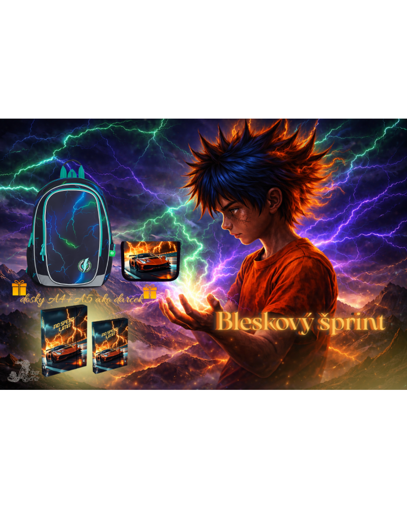Bleskový šprint školský set TOPGAL MIRA24019 chlapčenský batoh s motívom bleskov