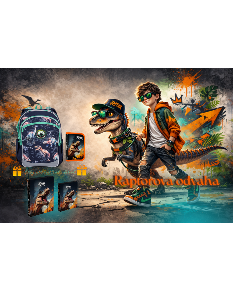 Chlapčenský školský set TOPGAL COCO25016 Raptorova odvaha – ergonomický batoh s motívom dinosaura