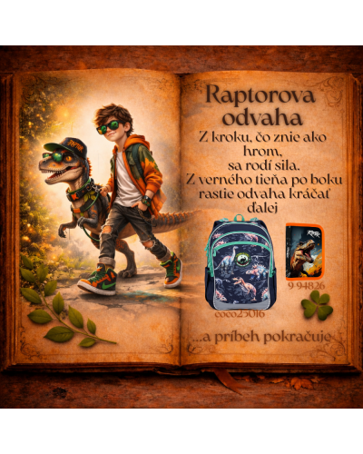 Chlapčenský školský set TOPGAL COCO25016 Raptorova odvaha – ergonomický batoh s motívom dinosaura