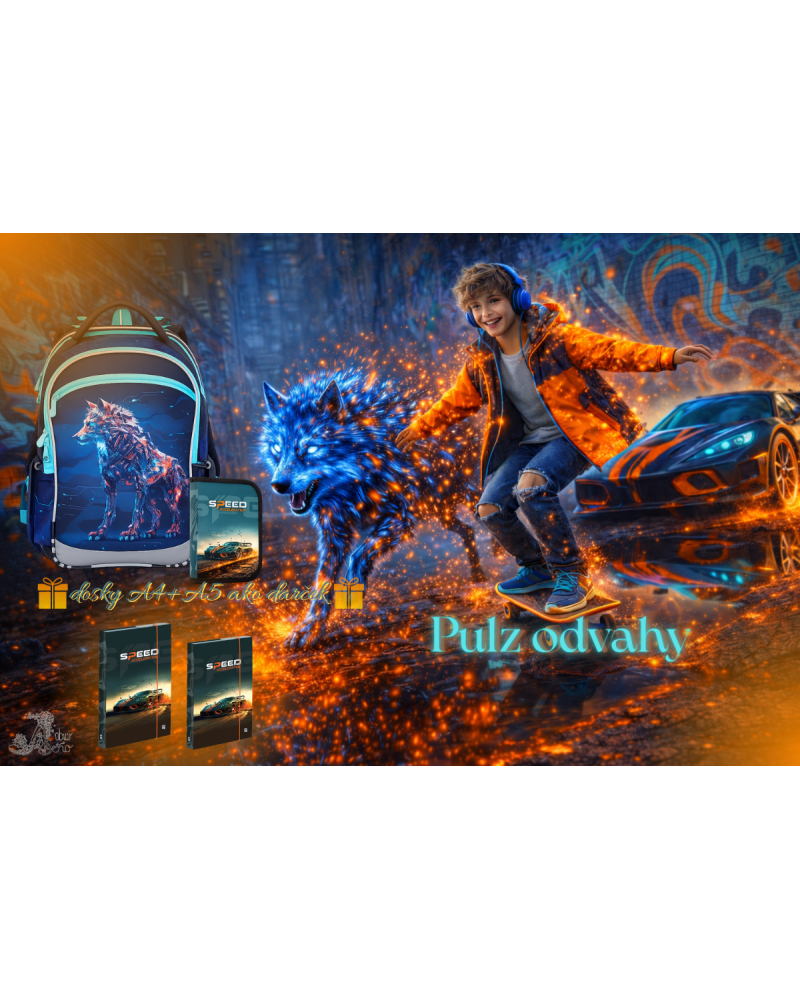 TOPGAL COCO24016 školský batoh s vlkom pre chlapca – školský set 1. stupeň ZŠ