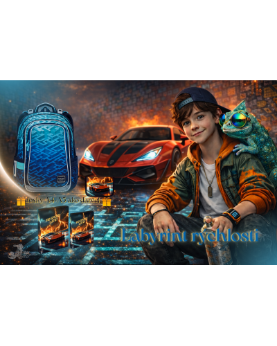 TOPGAL LYNN25017 chlapčenský školský set – batoh s motívom rýchlosti a športového auta