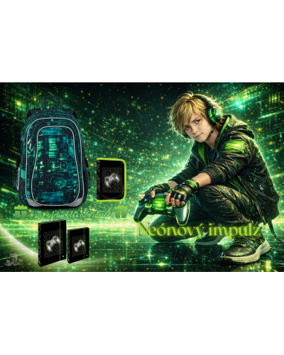 TOPGAL LYNN26019 chlapčenský školský set – školský batoh s neónovým digitálnym motívom