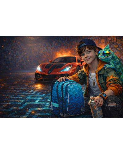 TOPGAL LYNN25017 chlapčenský školský set – batoh s motívom rýchlosti a športového auta