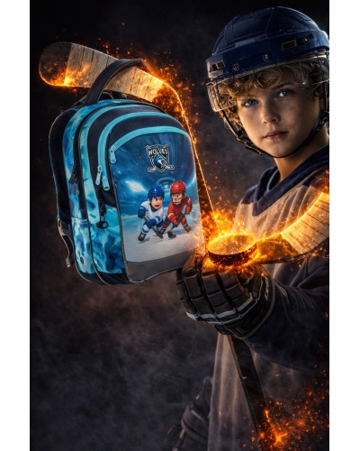 Plameň víťazstva TOPGAL COCO26017 chlapčenský školský set s hokejovým motívom – ergonomický batoh a peračník pre 1. stupeň ZŠ