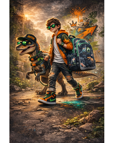 Chlapčenský školský set TOPGAL COCO25016 Raptorova odvaha – ergonomický batoh s motívom dinosaura