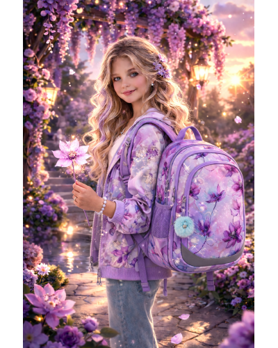 Dievčenský školský set TOPGAL ELLY 24050 Kráľovská iskra – batoh a peračník v jemnom fialovom dizajne