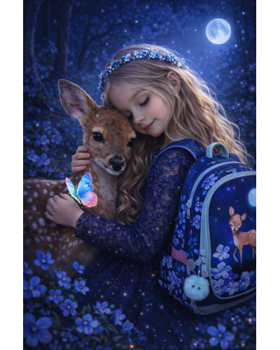 Nezábudková srnka – dievčenský školský set TOPGAL ENDY23002 s batohom a peračníkom, nočný motív srnky pod mesiacom