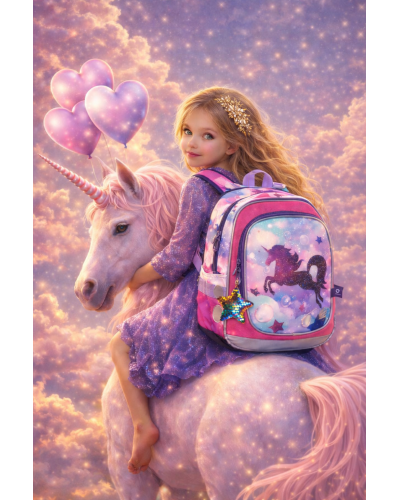 Dievčenský školský set TOPGAL ENDY20002 Krídla jednorožca s batohom a peračníkom v ružovo-fialovom fantasy dizajne