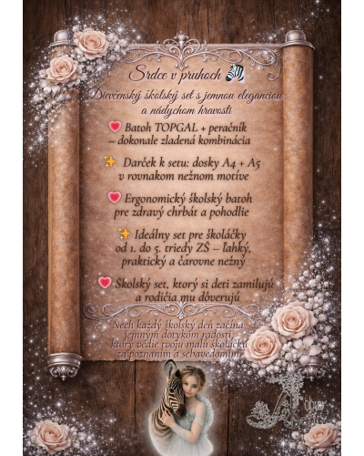 Dievčenský školský batoh tyrkysovo-ružový so zebrovým vzorom – set s peračníkom a darčekovými doskami A4 a A5