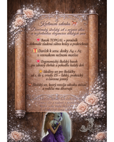 Kvetinová odvaha – dievčenský školský set s batohom Topgal ENDY 25073 a peračníkom s koníkom