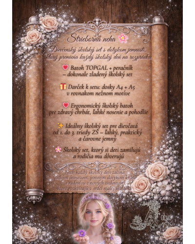 Strieborná neha – dievčenský školský set s batohom Topgal ENDY 26003 a peračníkom Pegas