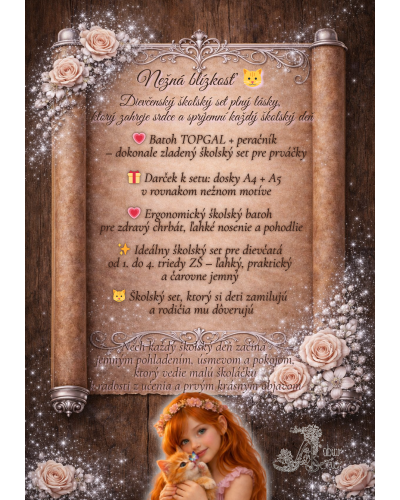 Nežná blízkosť – dievčenský školský set s batohom Topgal COCO 26006 a peračníkom s mačiatkom