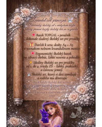 Dievčenský školský set TOPGAL ENDY 26007 Levanduľová princezná – batoh a peračník v jemnom fialovom dizajne