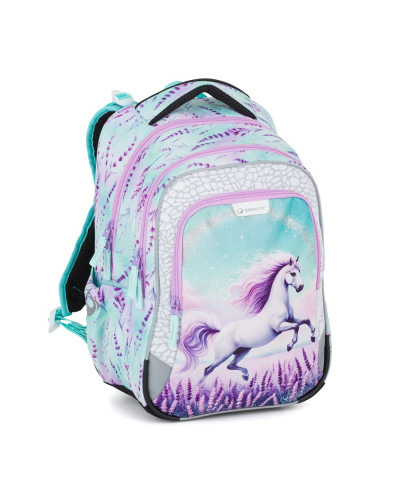 Školský set pre prváčky Bagmaster LUMI 26B – batoh, peračník a vrecko s koníkom 🐎