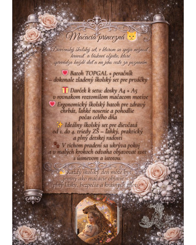 Dievčenský školský set TOPGAL ENDY23037 Mačacia princezná s motívom mačky – batoh a peračník pre prváčku