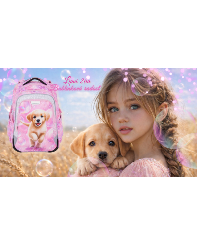 dievčenský školský batoh Bagmaster Beta 26A s roztomilým psíkom spredu