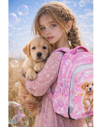 dievčenský školský batoh Bagmaster Beta 26A s roztomilým psíkom spredu