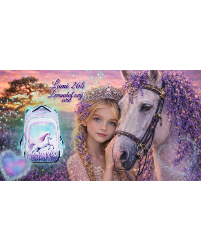 školský batoh LUMI 26B levanduľový cval – hlavný obrázok s koníkom