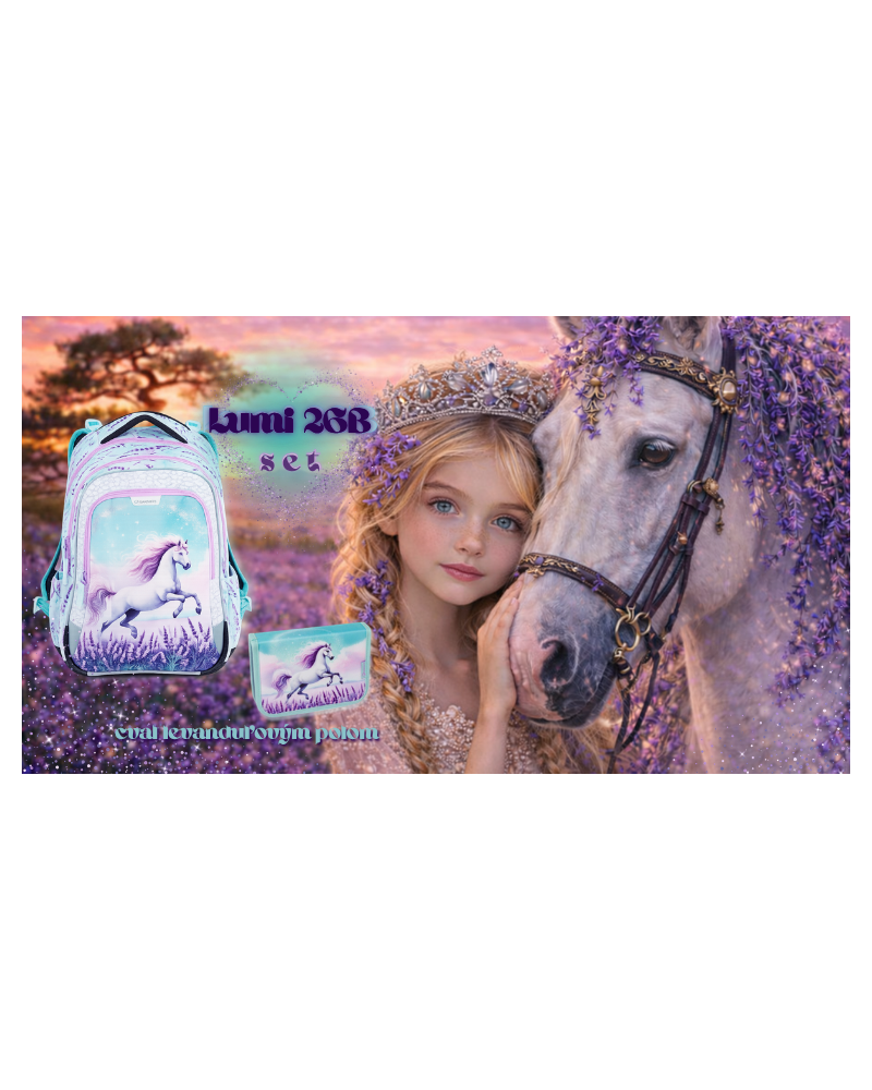Dievčenský školský set Bagmaster s jednorožcom – batoh a peračník pre prváčku v rozprávkovom fialovo-ružovom dizajne
