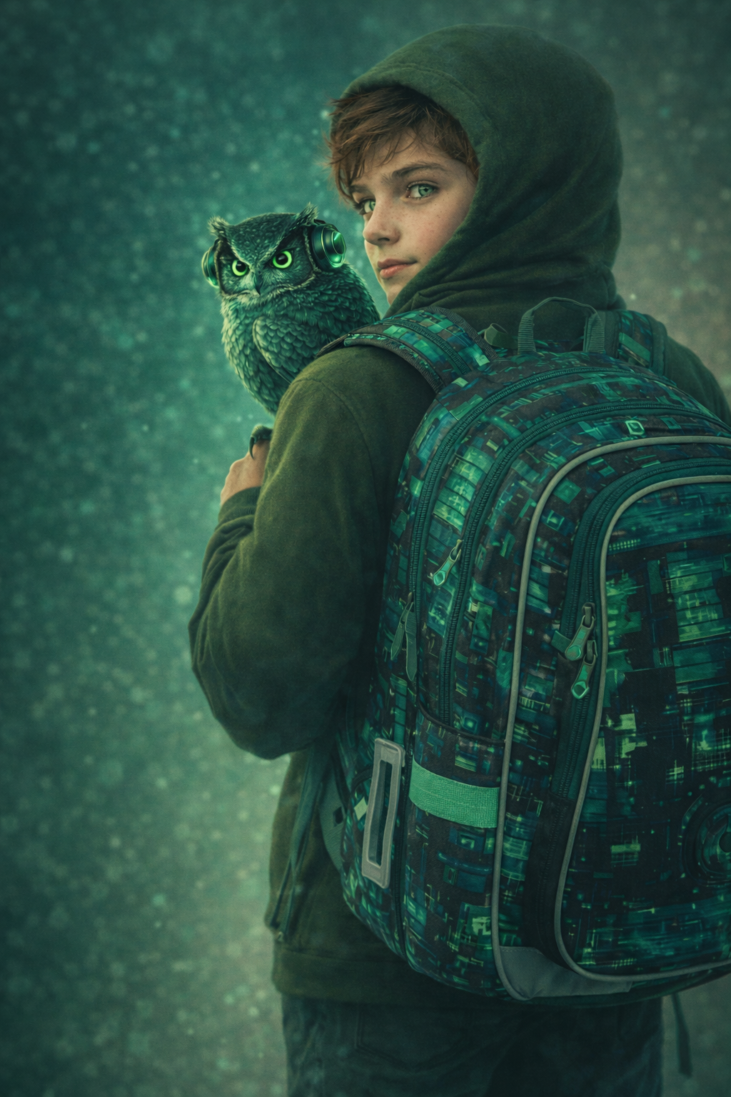 Chlapec so sovou a batohom – kompas snov