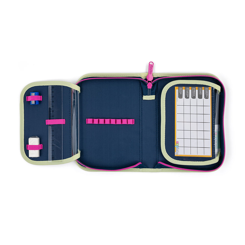 Školský peračník s motýlikmi – otvorený, vnútorné chlopne a pútka