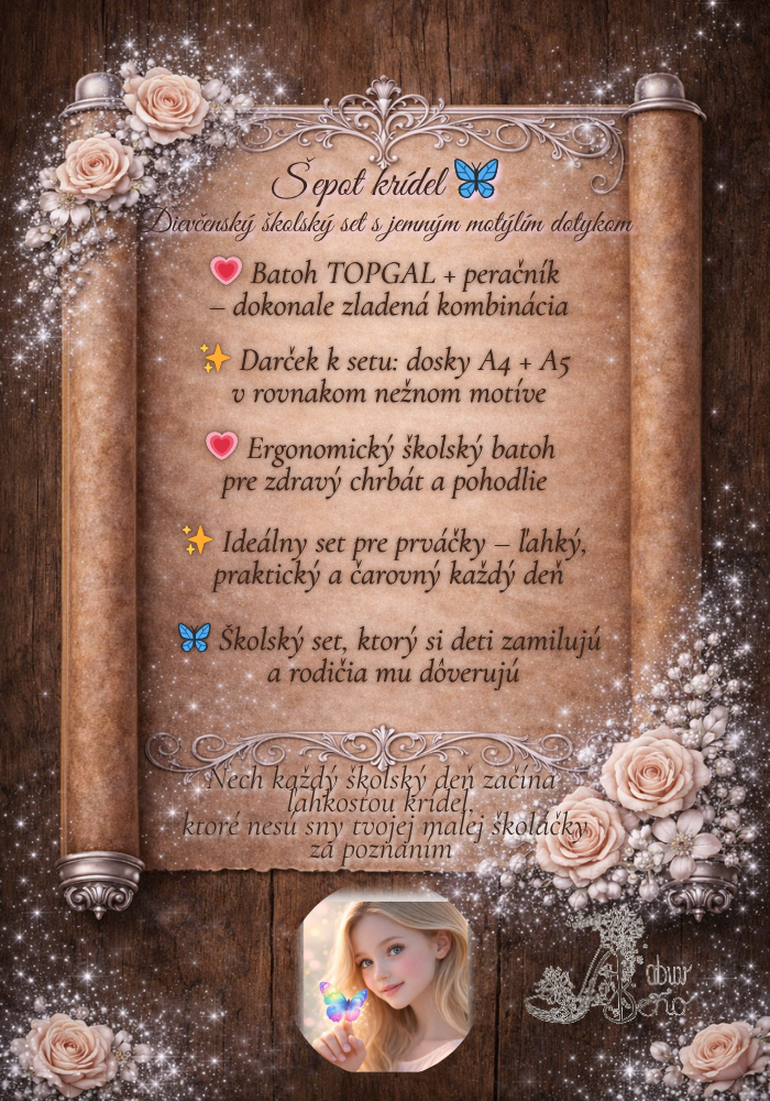 Šepot krídel – jemný školský set pre dievčatá