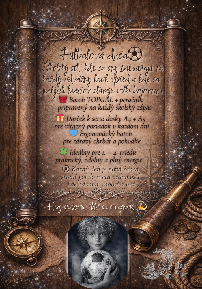 Futbalová duša – chlapec s loptou a školským batohom