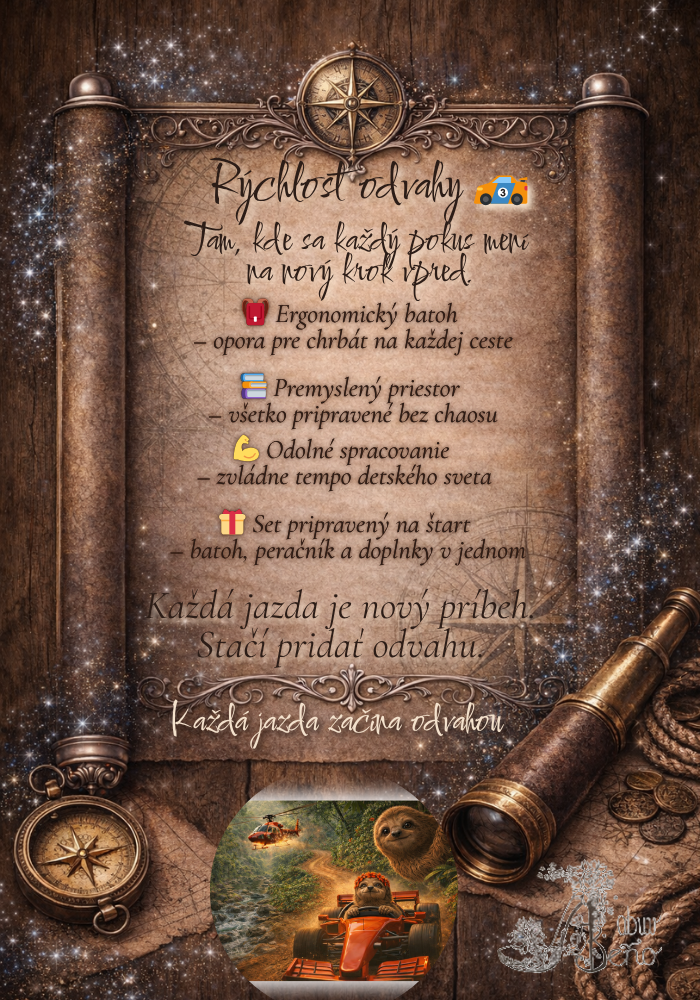 Rýchlosť odvahy – chlapec s motokárou a školským setom