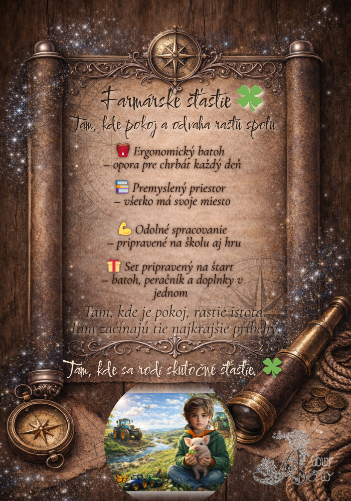 Farmárske šťastie – pergamen k chlapčenskému školskému setu s traktorom
