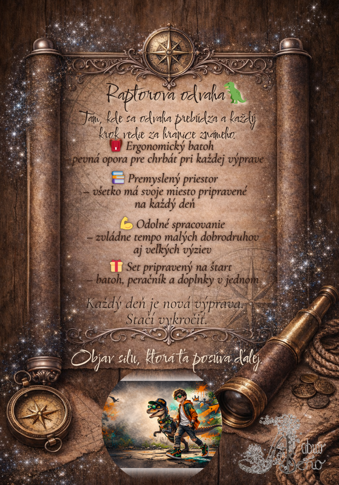 Raptorova odvaha – pergamen k chlapčenskému školskému setu s dinosaurom