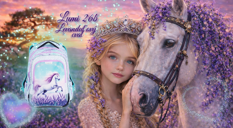 školský batoh LUMI 26B levanduľový cval s koníkom